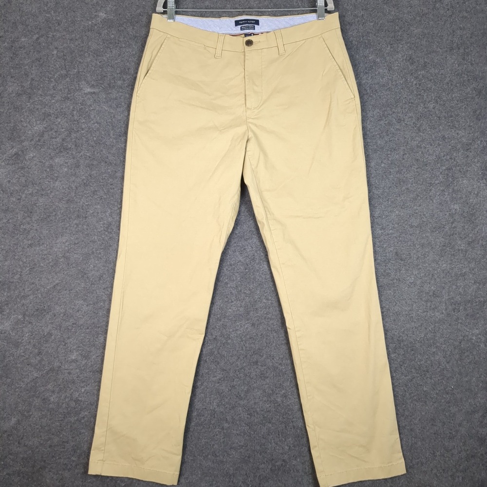 Tommy Hilfiger Mens Regular Fit Stretch Chino Pants Khaki Tan 34x32 Casual Work - Picture 2 of 14